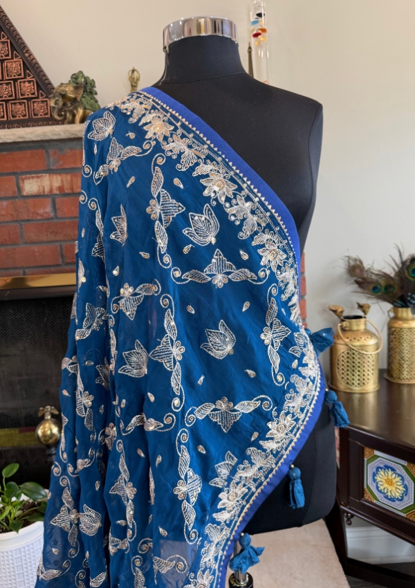 Blue Vintage Chiffon Dupatta